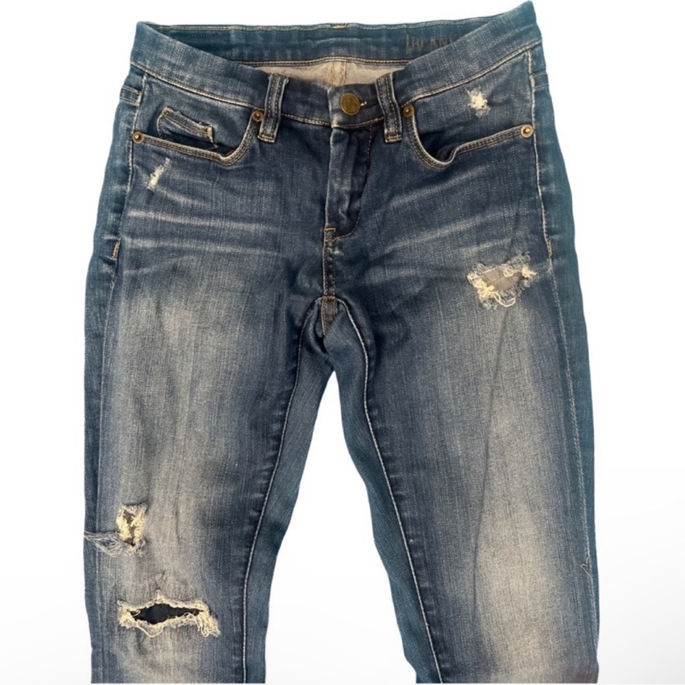 Blank NYC women’s mid wash slim jeans size 25 distressed, designer torn trendy